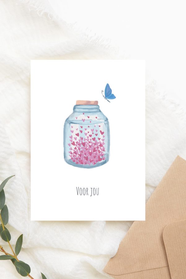 Wenskaart met een weckpotje vol liefde.